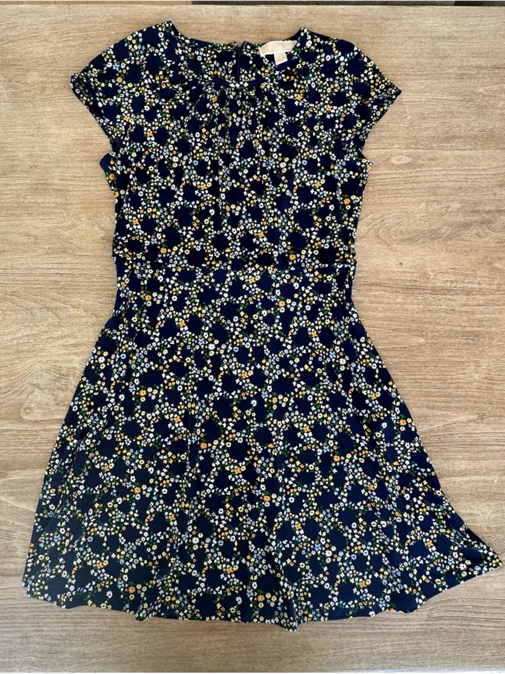 MICHAEL Michael Kors Blue/White Floral Cutout Fit & Flare Short Sleeve Dress M
